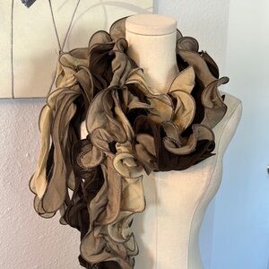 Voluminous Brown and Tan Ruffled Statement Scarf